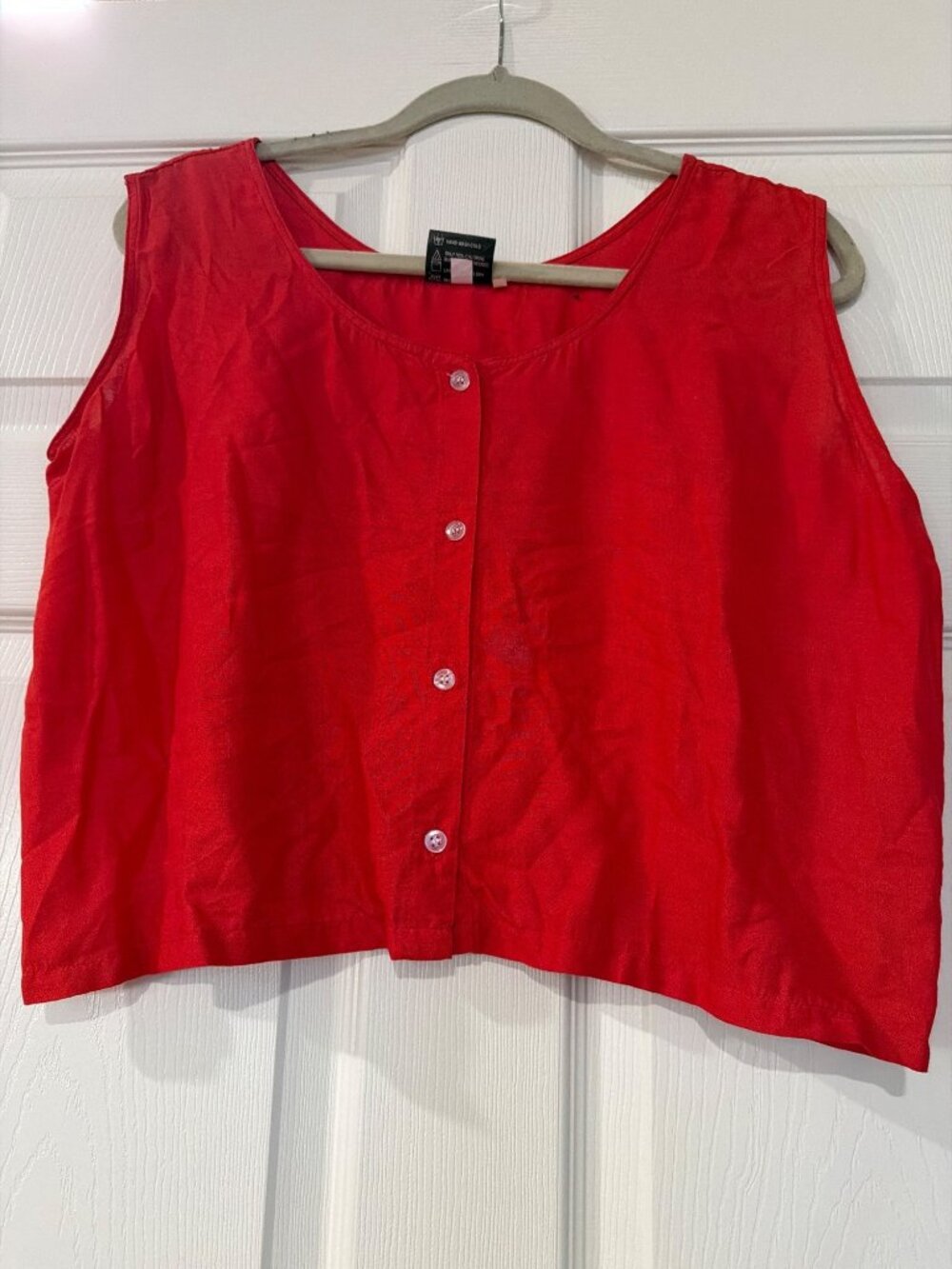 Maui Toms Red Sleeveless Button-Front Rayon Top Womens XL Made In Thailand